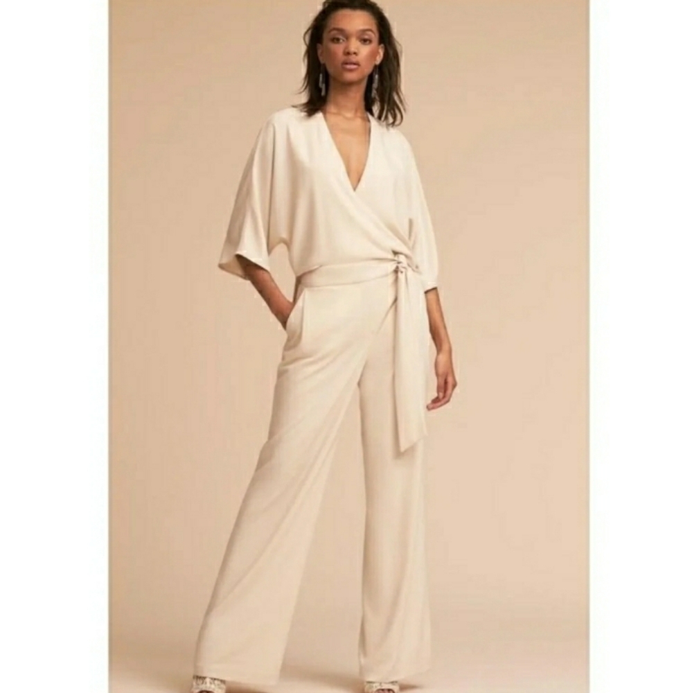 Halston Heritage Wrap-Front Jumpsuit off white